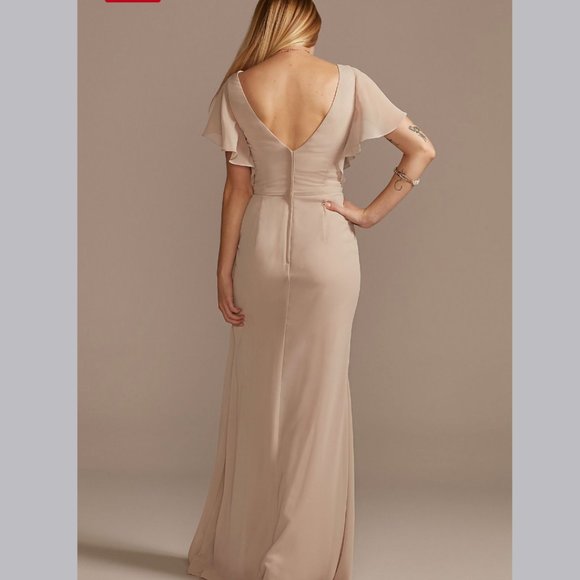 Flutter Sleeve Bridesmaid Dress with Cascade Steel Blue - Picture 2 of 2